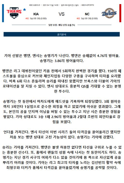 2021년4월11일 NC 다이노스 KIA 타이거즈 야구중게 라채티비.png